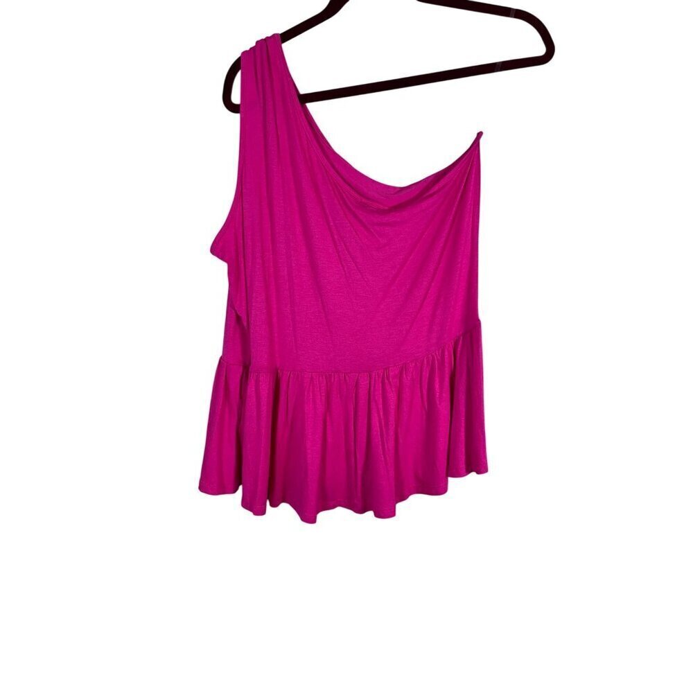 Colorful One Shoulder Top 1X Pink Feminine‎ Coquette Ruffle Preppy 80s Festival